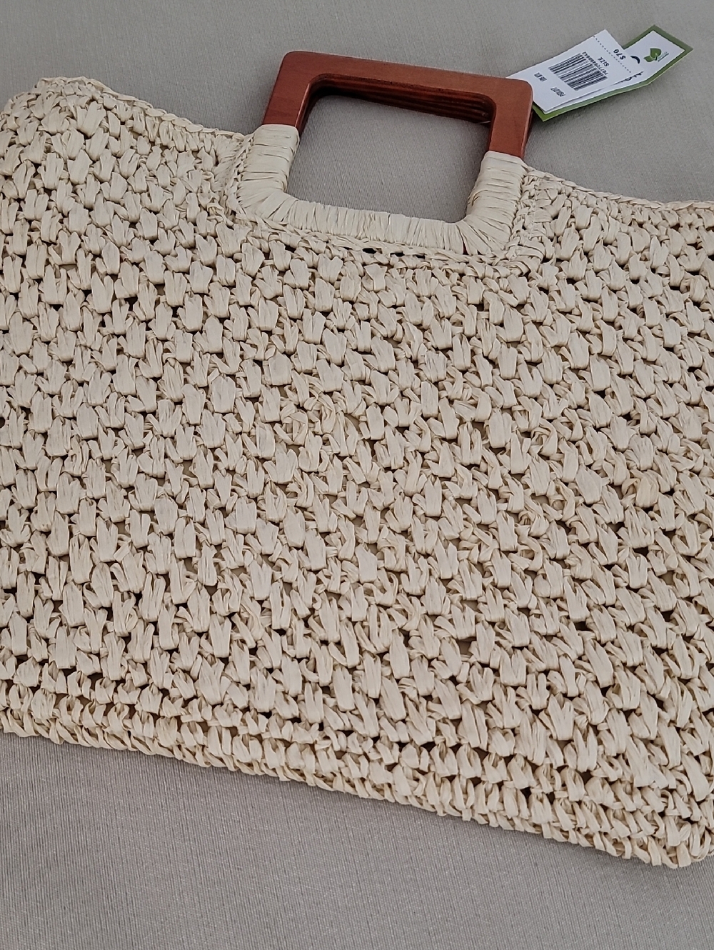 Bueno Cream Woven Straw Tote Bag with Wood Handles